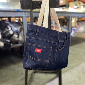 Upcycled Denim Tote Bag, Reusable Shopping Tote Made from Denim Jeans