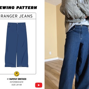 Ranger Jeans PDF Men's Sewing Pattern Sizes 24-48 | Wide Leg Stacked Jeans | Video Tutorial Included