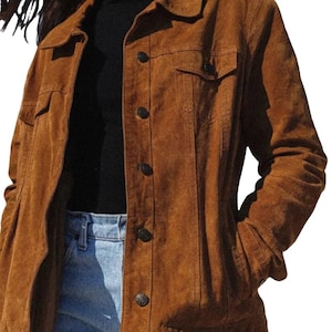 Women Suede Trucker Jacket Brown Suede Western Cowgirl Jacket Gifts for Her Anniversary Gifts Wedding gifts Birthday Christmas Gifts