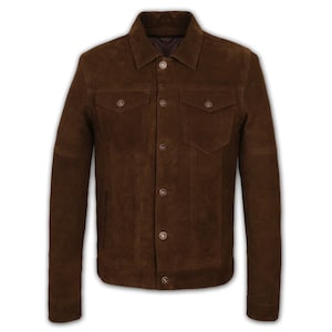 Suede Original San Francisco brown trucker denim style leather jacket for men
