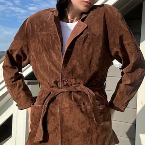 Vintage 70s Brown Suede Belted Jacket – Women's Genuine Suede Leather Coat