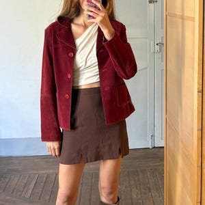 Vintage Dark Red Suede Pig Leather Jacket, Oversized 90s Blazer, Button-Up Suede Coat,