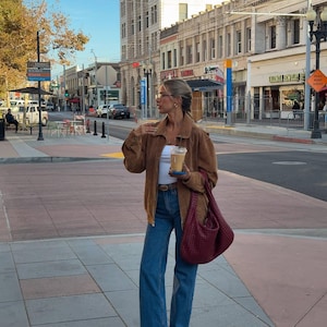 Vintage-Inspired Brown Suede Leather Jacket for Women Oversized Casual Fall Outerwear Retro 90s Style Soft Real Suede Coat Easter Sale