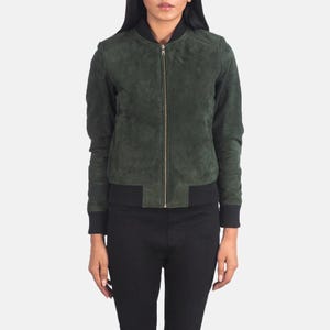 Women  Green Suede Bomber Jacket