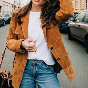 Women's Classic Brown Suede Blazer Coat | Western-Inspired Leather Coat | Genuine Suede Outerwear | Elegant Vintage Style | Perfect Gift