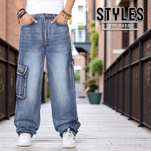 Blue Denim Jeans | Baggy Pants for Men | Oversized Loose Fit | Wide Leg Style | Casual Streetwear Outfit