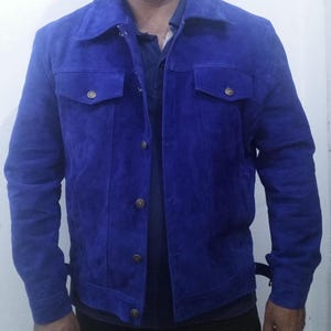 Stylish Blue Pure Suede Leather Jacket for Men | 100% real suede