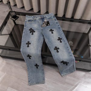 Trendy and Comfort Cows Crosses Blue Denim Jeans