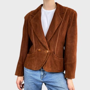 Vintage Brown Suede Jacket Size L Genuine Leather Tan Brown