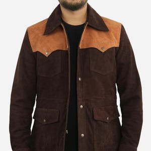 PeterSign Handmade Brown Cowboy Style Western Jacket for Men Cowboy Suede Leather Jacket Vintage Brown Suede Leather Jacket