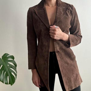 Vintage 70s Brown Suede Leather Blazer Coat – Women's Long Suede Jacket