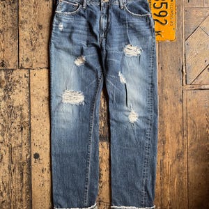 Vintage Edwin 505S Distressed Red Line Selvedge Jeans. Made in Japan, W34/L33.